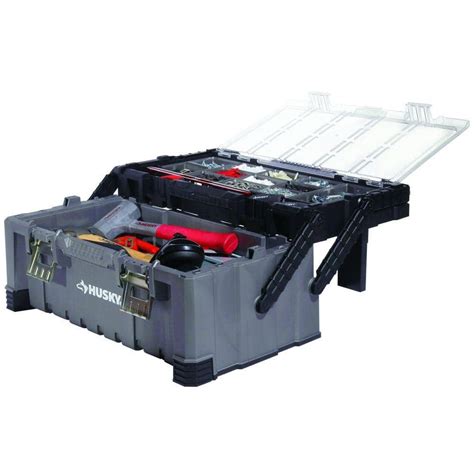 husky 22 in cantilever plastic tool box with metal latches|22 inch cantilever tool box.